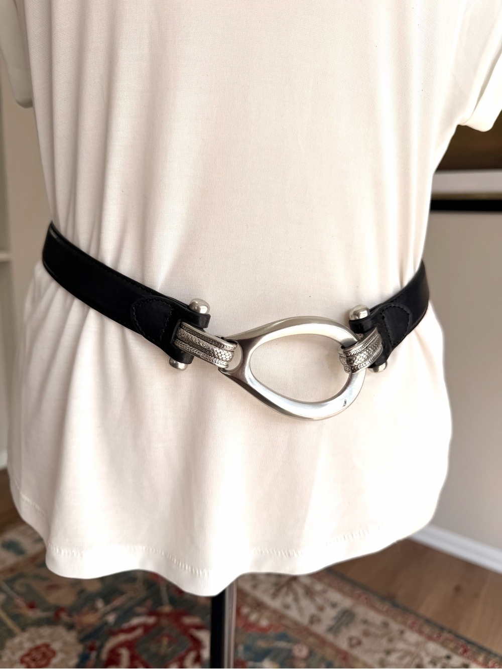 Black Leather Equestrian Horse Bit Belt XL Silver Statement - Picture 4 of 9